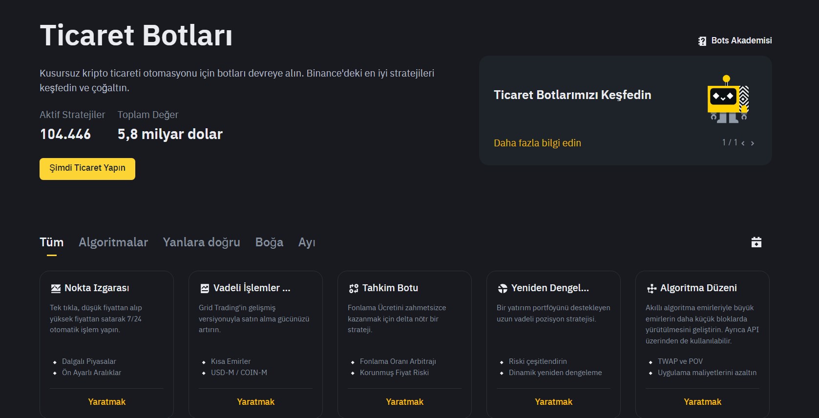 Binance para kazanma taktikleri arasında yer alan trade botları kullanımı