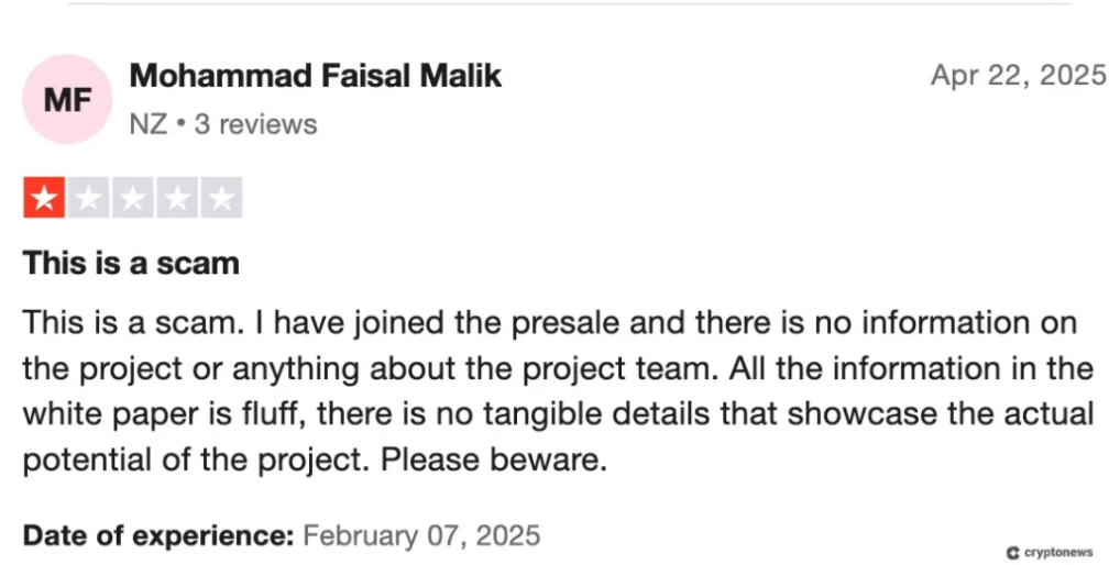 Qubetics hakkında Trustpilot incelemesi 1