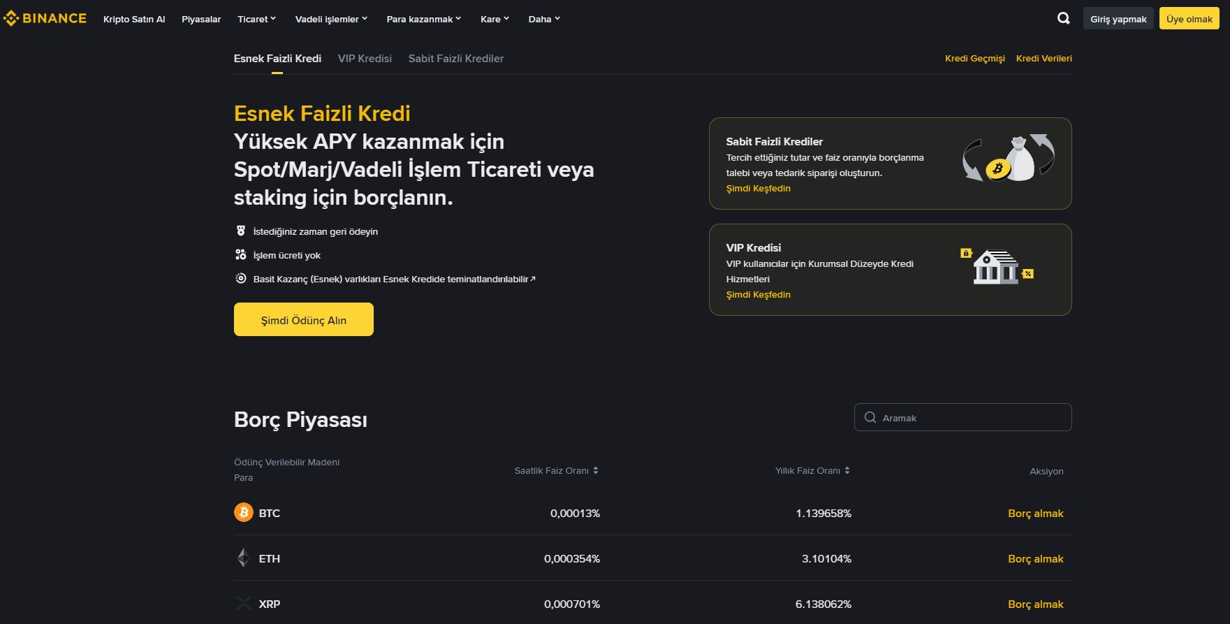 kripto para kullanılarak kredi alma