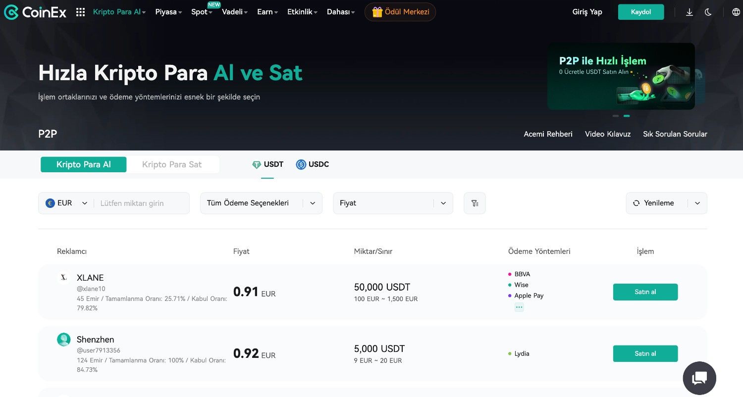 CoinEx kripto satın al