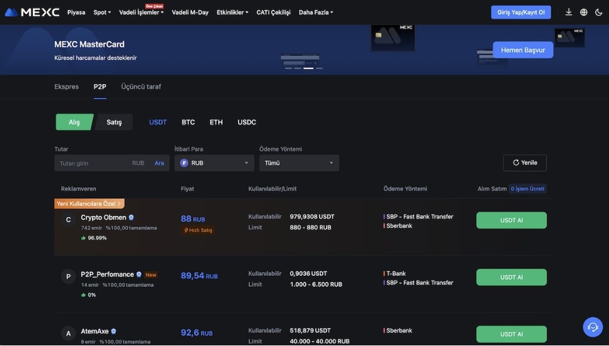 Kripto spot işlemler ve vadeli işler - mexc