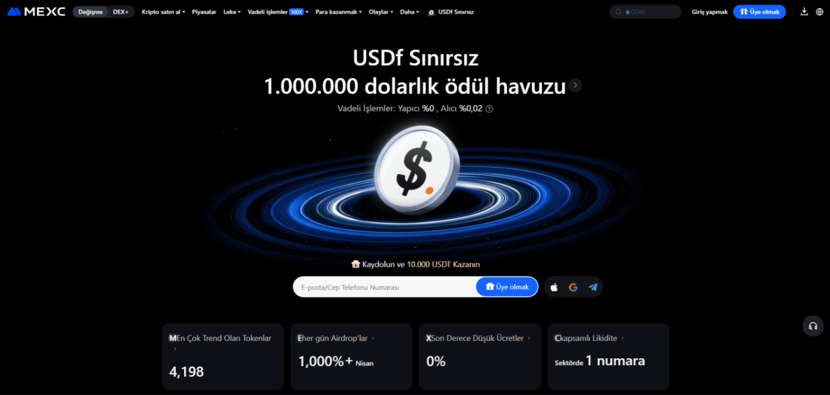 en az komisyon alan kripto borsası