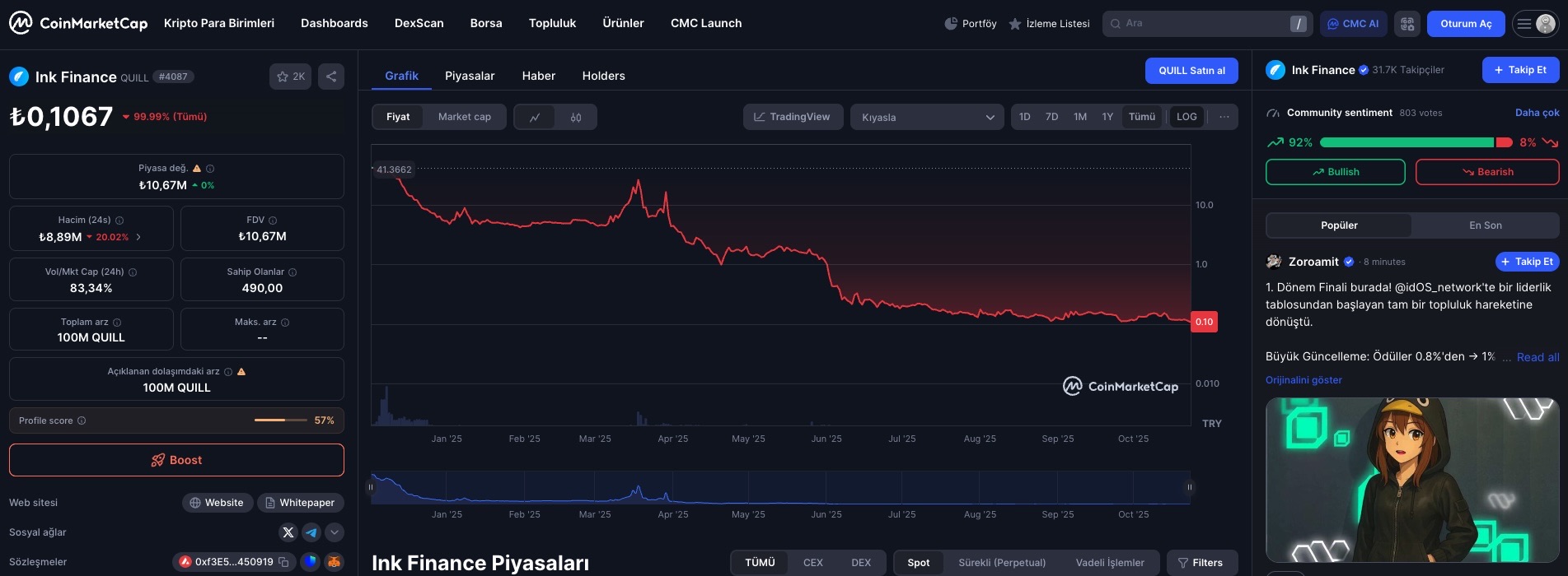 Ape Terminal incelemesi. Ink Finance ($QUILL)