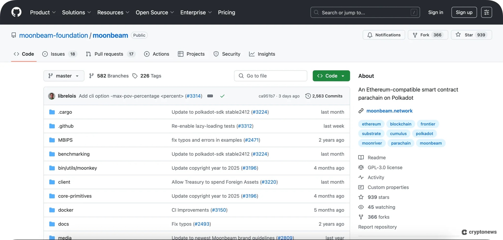 Moonbeam github verileri