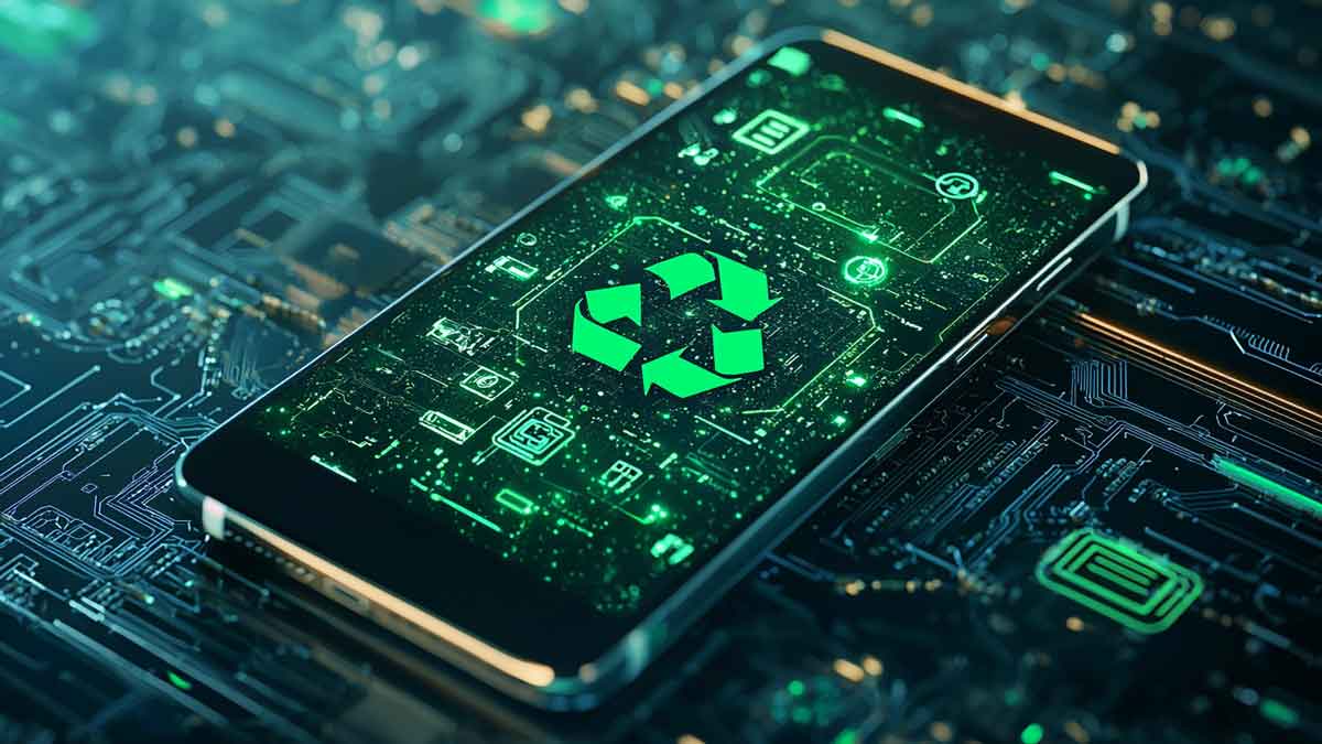 未来的なスマートフォンに表示されたホログラフィックなデジタル製品パスポート