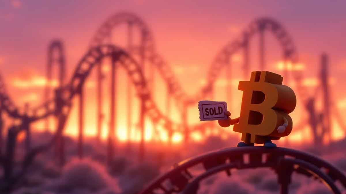 ビットコインの価格チャートを模した上昇中のジェットコースター