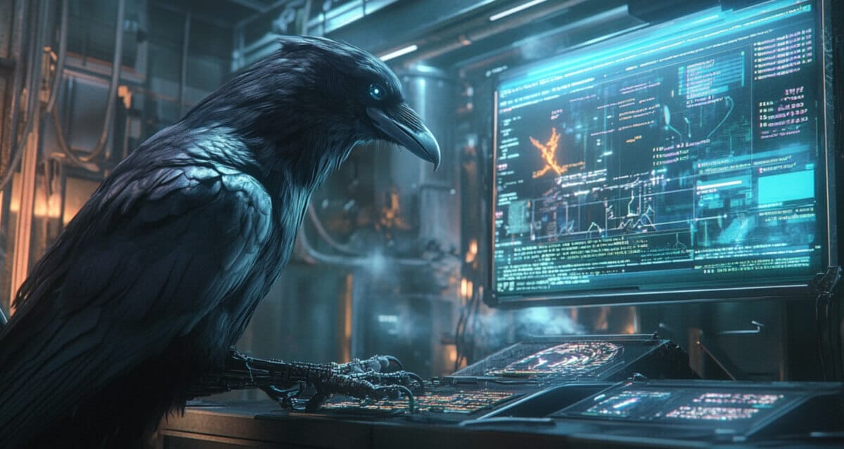 高性能PCを操作するAIカラス