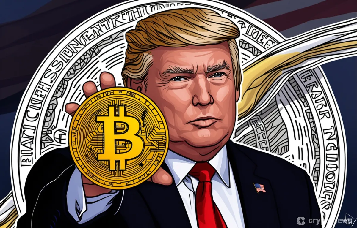 トランプ氏がビットコインを持ち、財務長官を指名するイメージ。