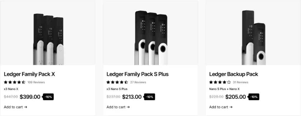 Ledgerファミリーパックとバックアップパックのバンドル
