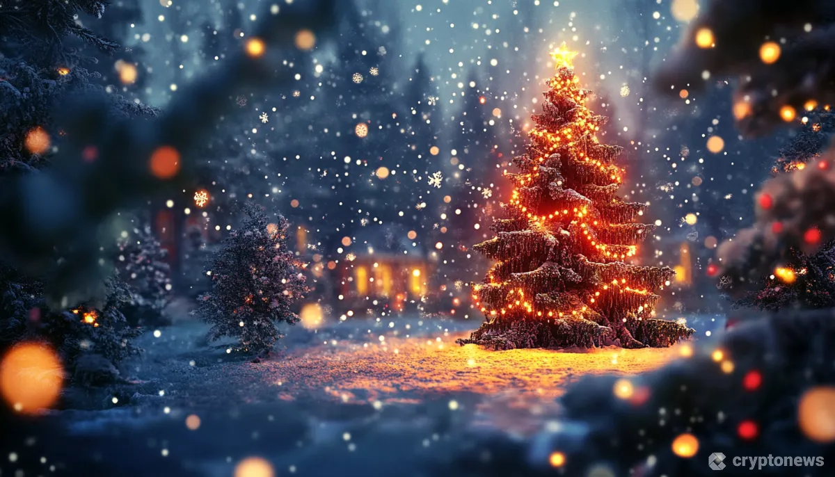 光沢のクリスマスツリーと雪と森林