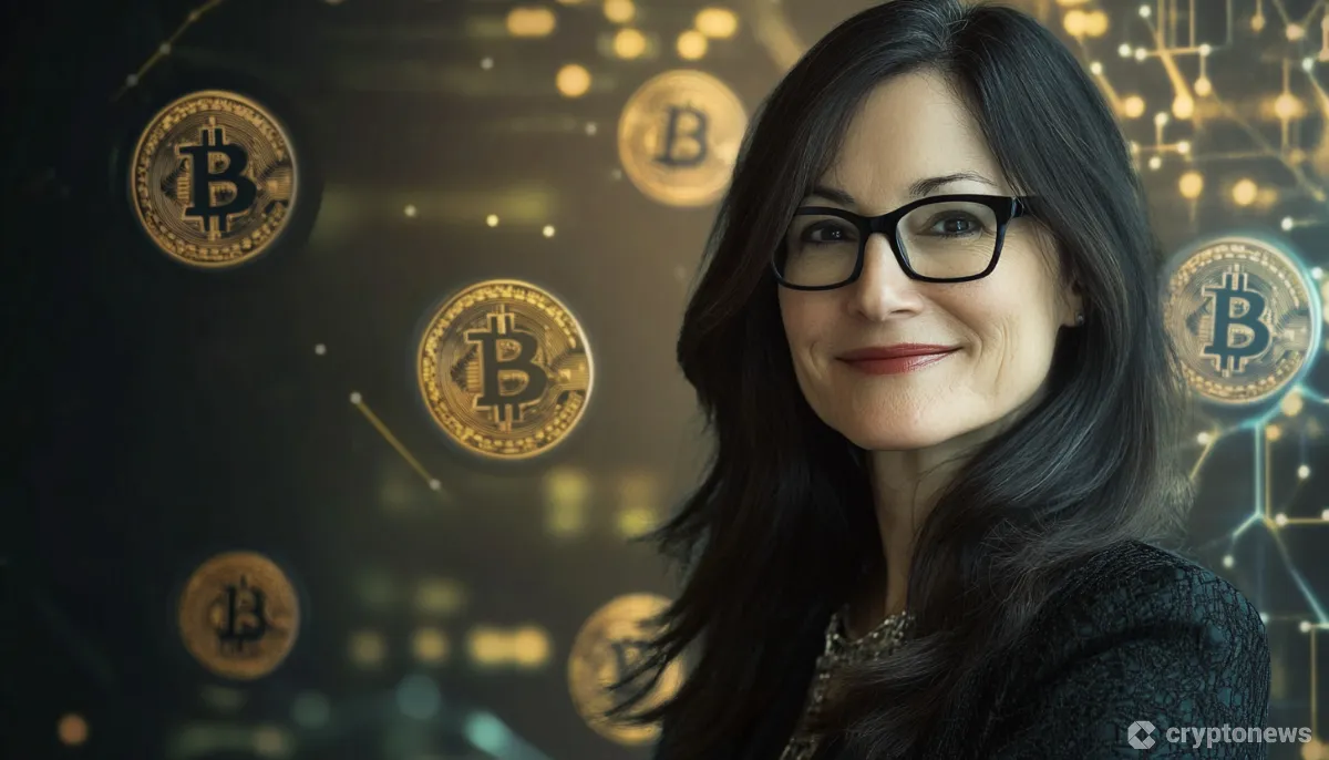 ビットコインとキャシーウッド氏のイラスト風画像