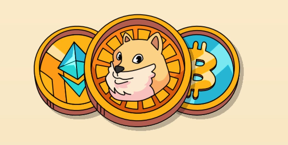 イーサリアムとビットコインに囲まれるドージ