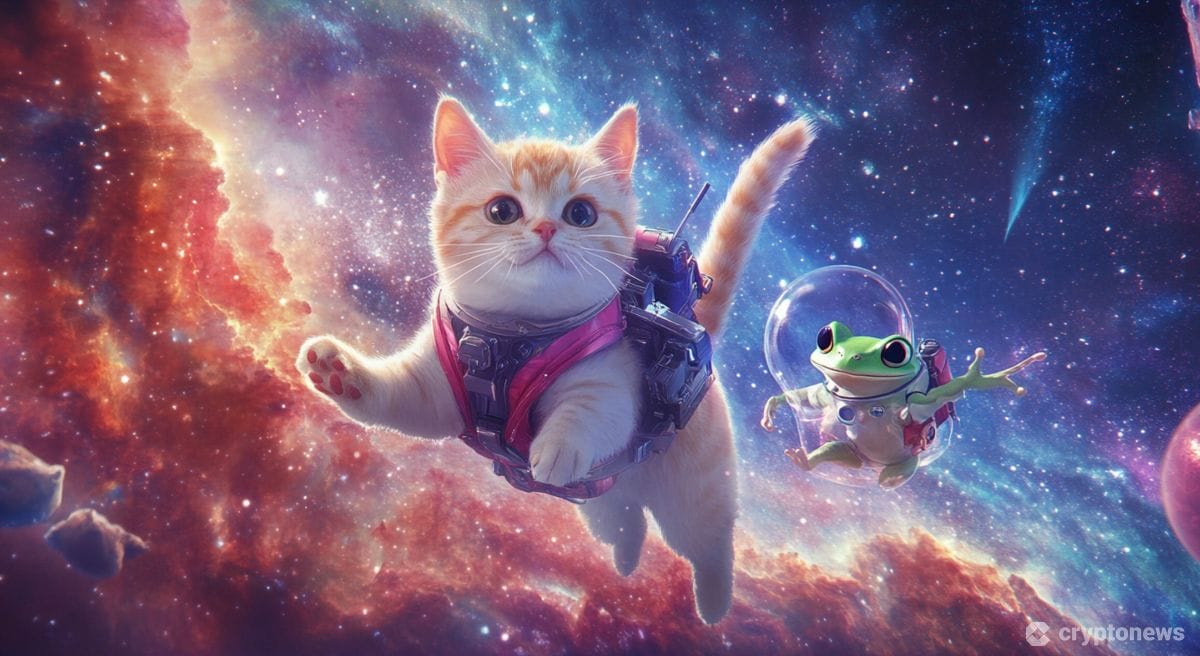 宇宙空間を漂う猫とカエル