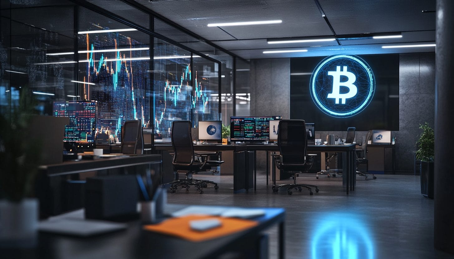 KULR社のオフィスでビットコインのホログラムを確認する様子