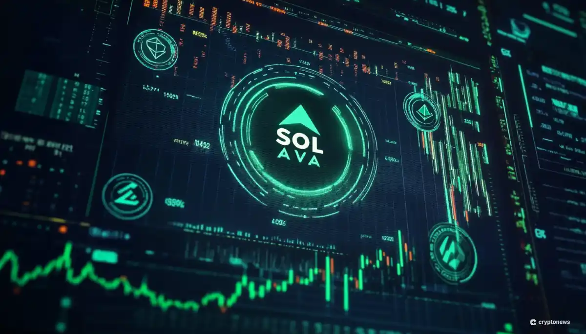 ソラナ(SOL)のトレーディング画面を表すデジタル表示。
