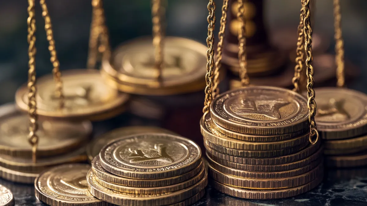 金の金具で釣られているコイン