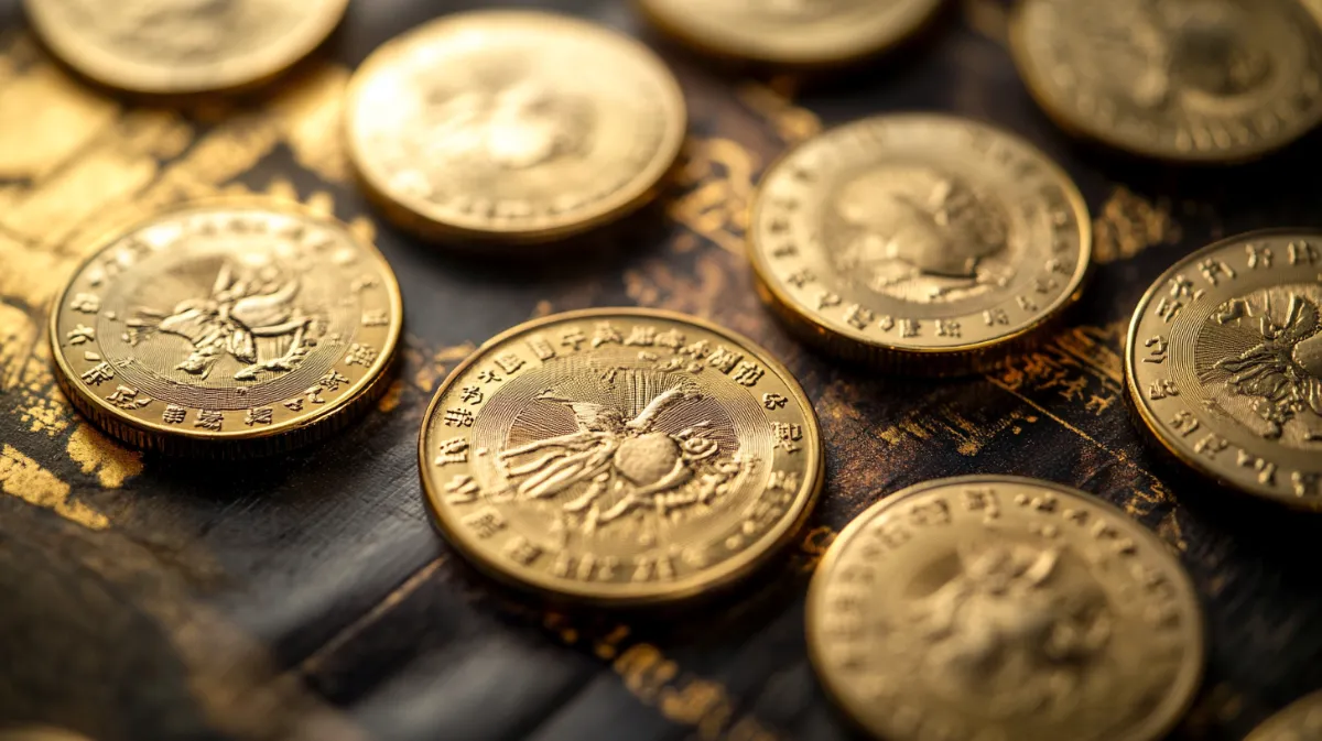 机に転がる複数のコイン