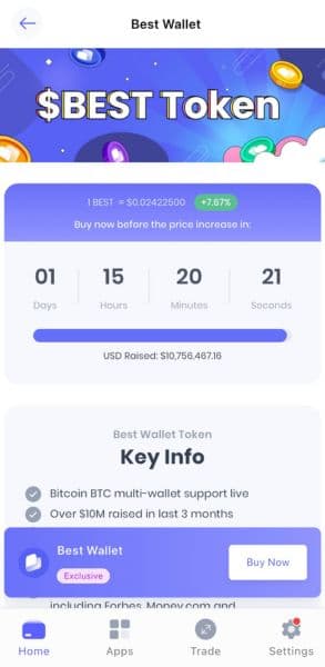 Best Walletアプリの仮想通貨購入画面