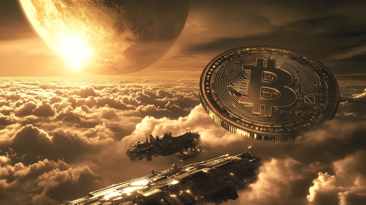 宇宙で浮遊しているビットコイン