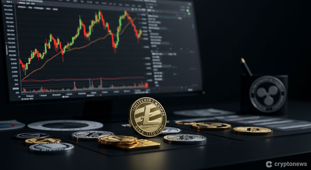 ライトコインとXRPのコインと成長チャートを表示する投資ポートフォリオ画面