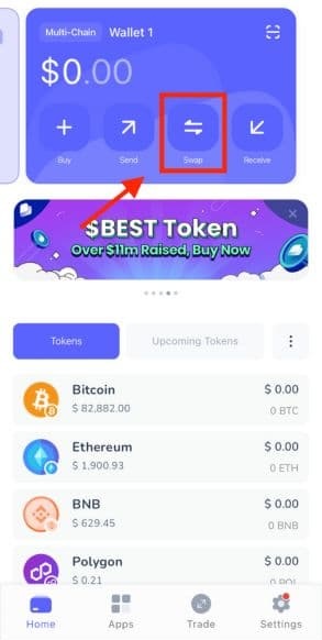 Best Walletアプリのスワップ画面