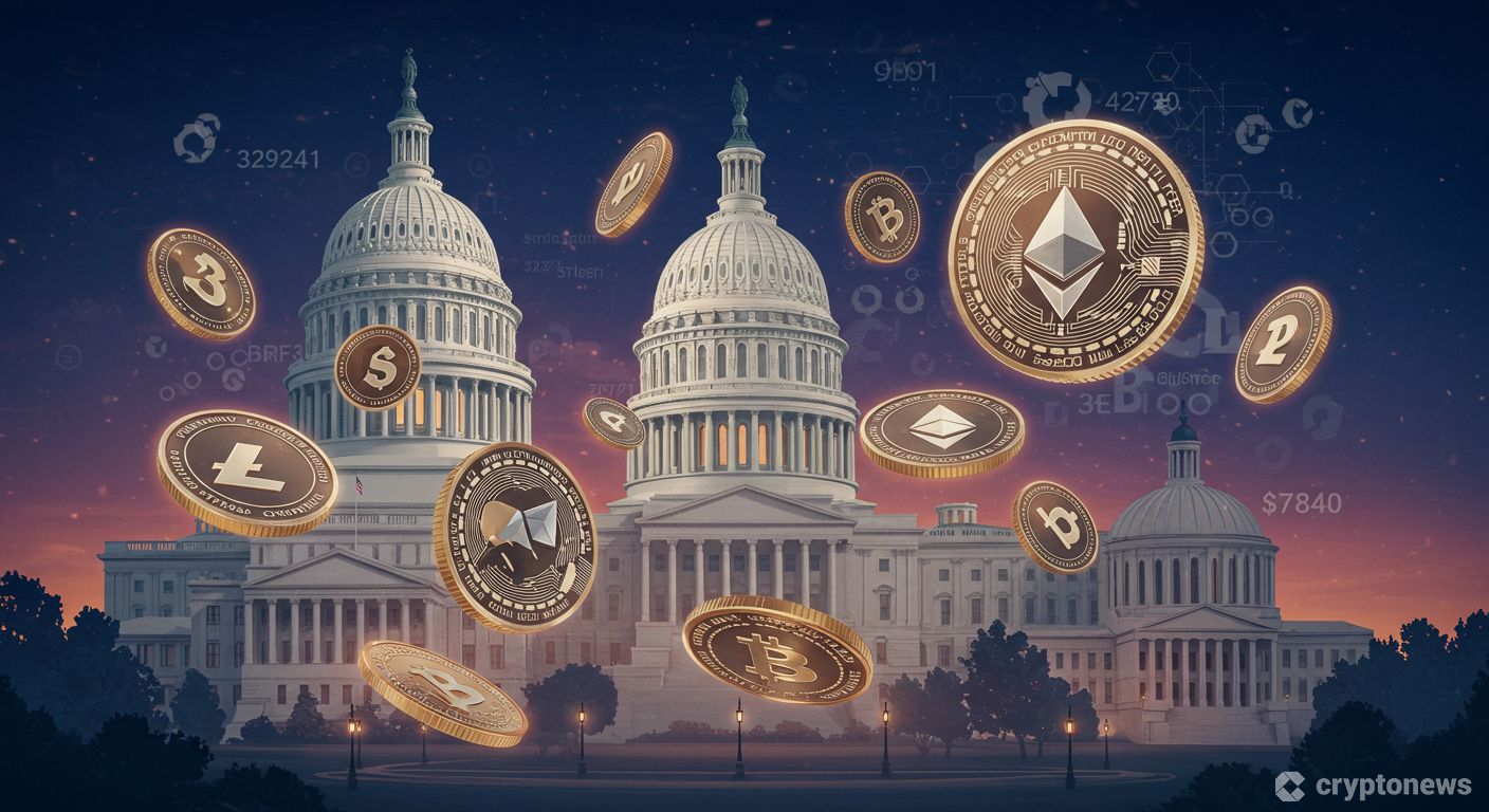 米国政府の戦略的資産としての複数の仮想通貨コインのコンセプト図