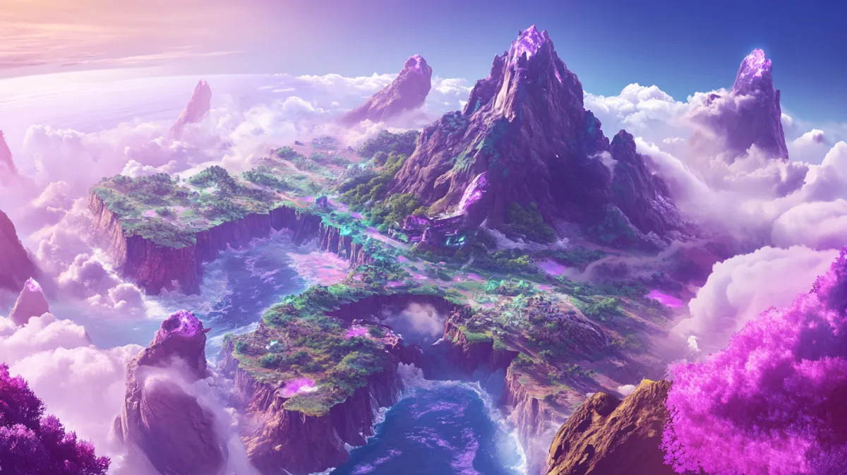 紫色の山脈とゲーム世界