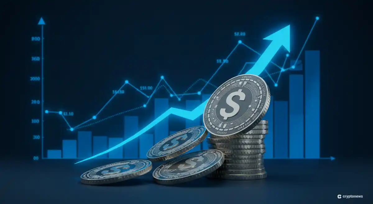 USDCコインのスタックと時価総額成長を示すデジタルグラフ