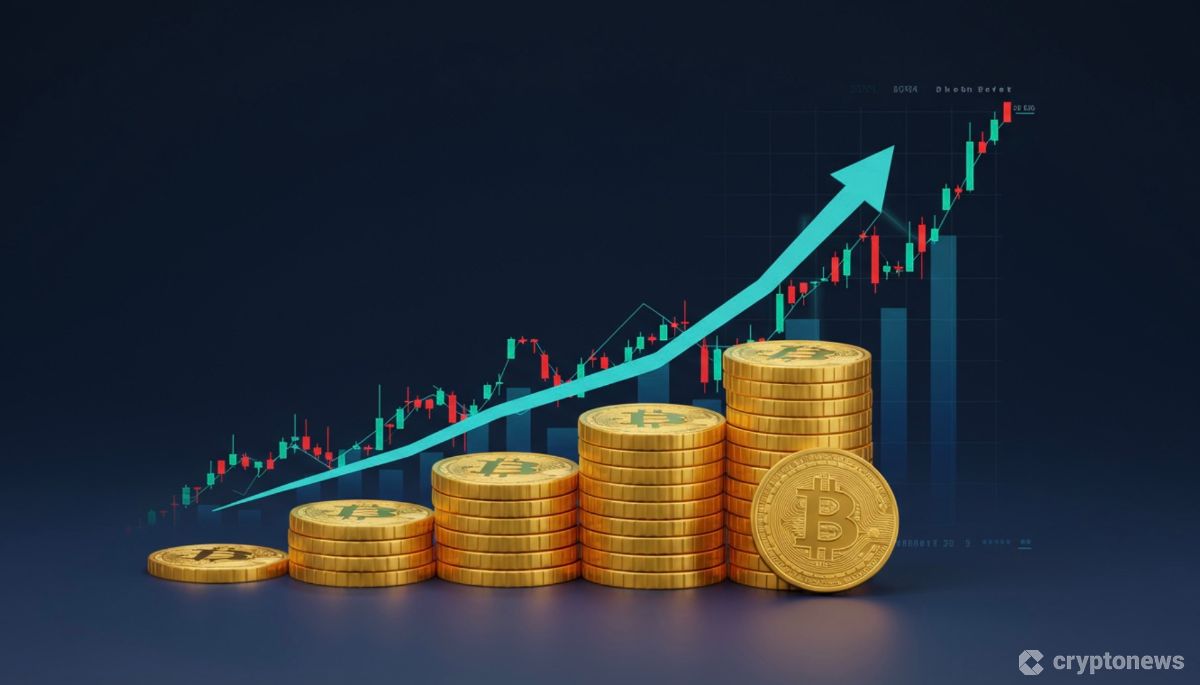 ストラテジー社のロゴとともに増加するビットコイン保有量を視覚化した画像
