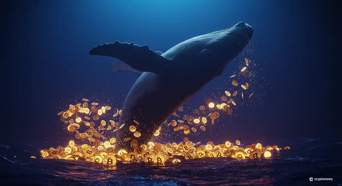 ビットコインの海に潜る巨大なクジラのシルエット