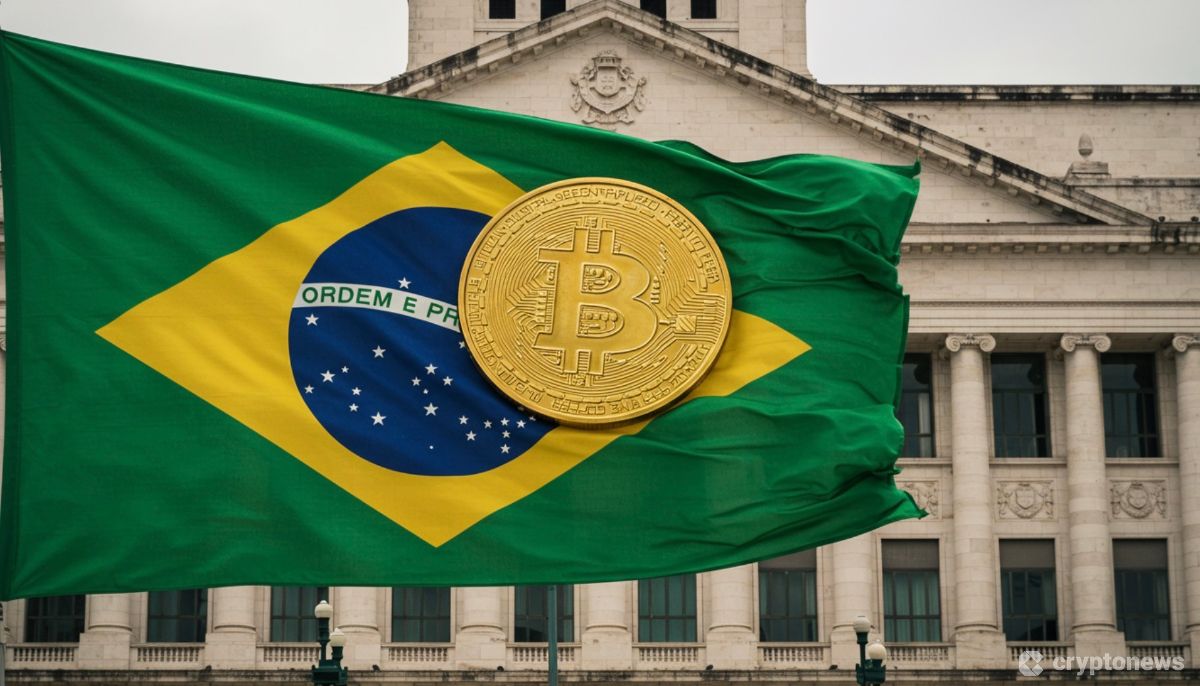 ブラジル国旗とビットコインのシンボルが融合した画像