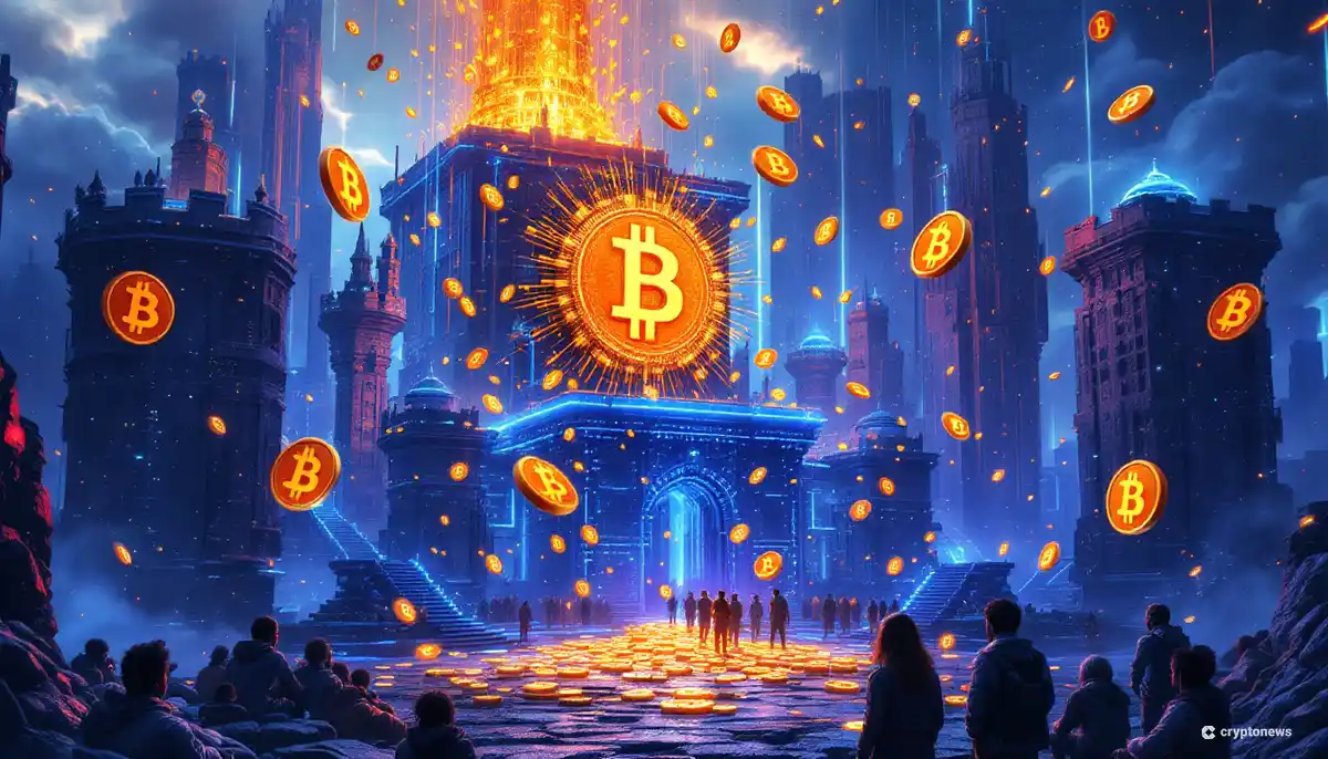 ビットコインネットワーク上に浮かぶBABYトークンとエアドロップを表現したイメージ