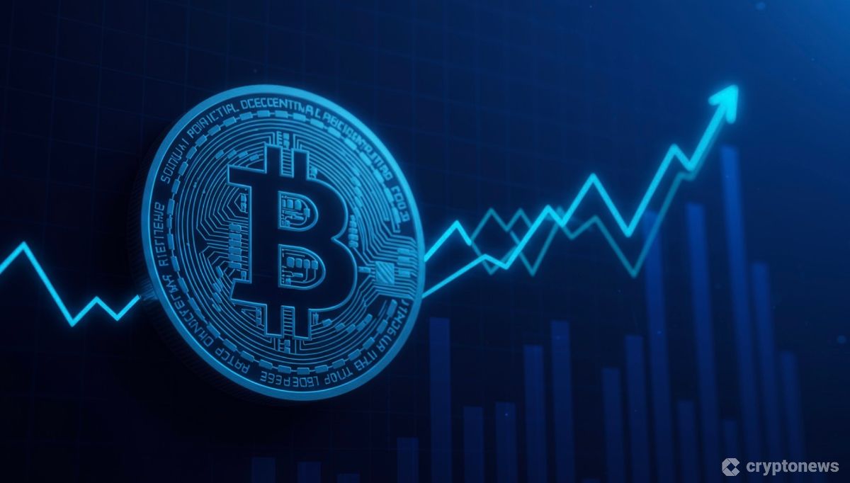 スタンダードチャータード銀行とビットコインのシンボル、上昇するグラフの背景