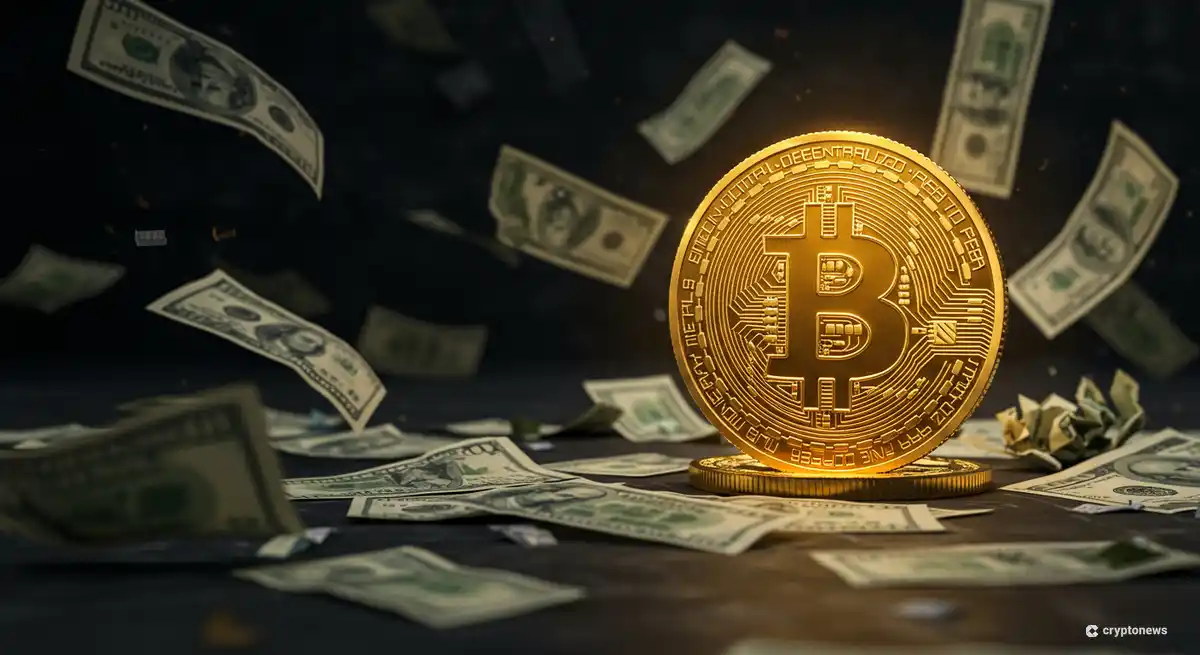 トランプのドル安政策によって上昇するビットコイン価格のコンセプト画像