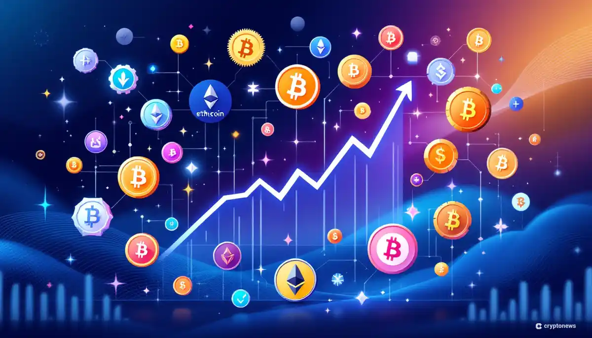 グレースケールが検討する多様な仮想通貨資産を表示するデジタル画面