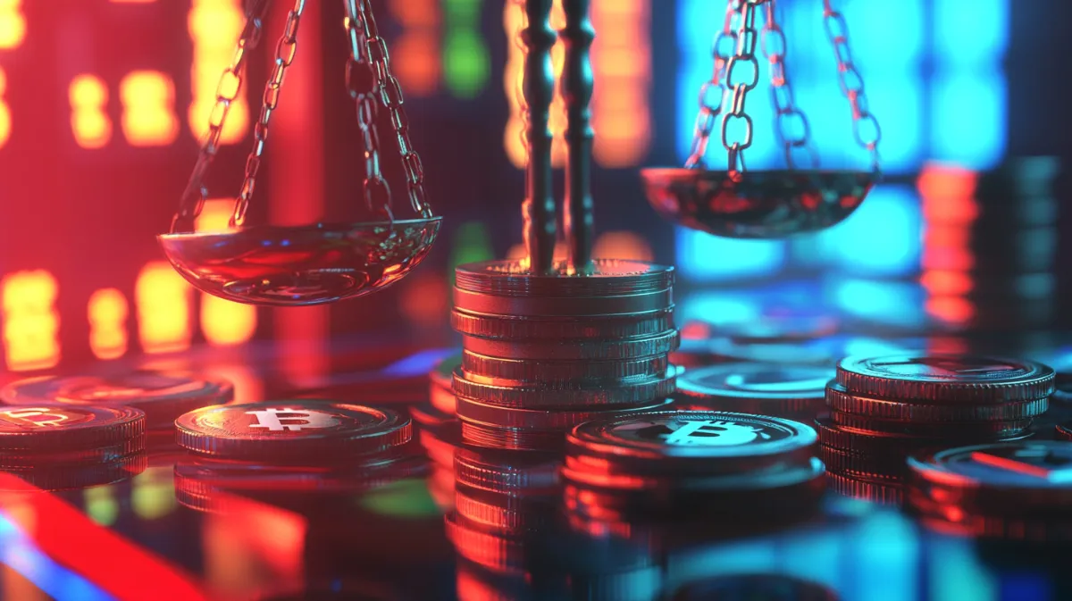 天秤に掛けられているカラフルなコイン