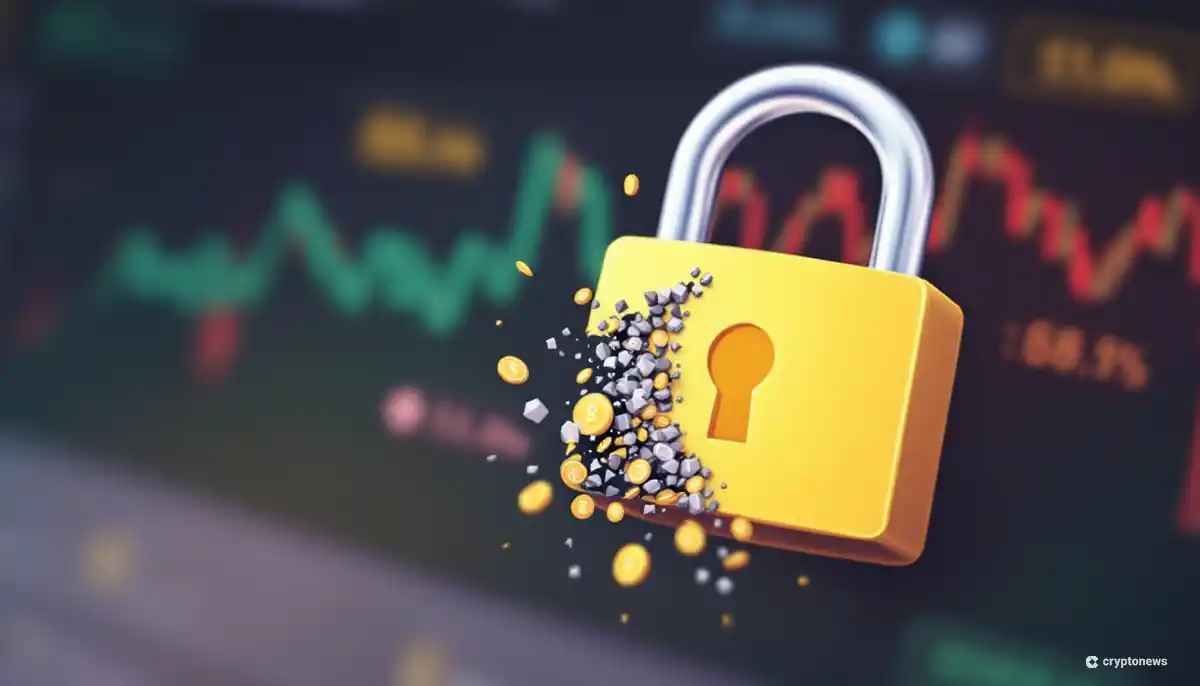 仮想通貨取引所のインターフェース上に溶解する南京錠のイラスト