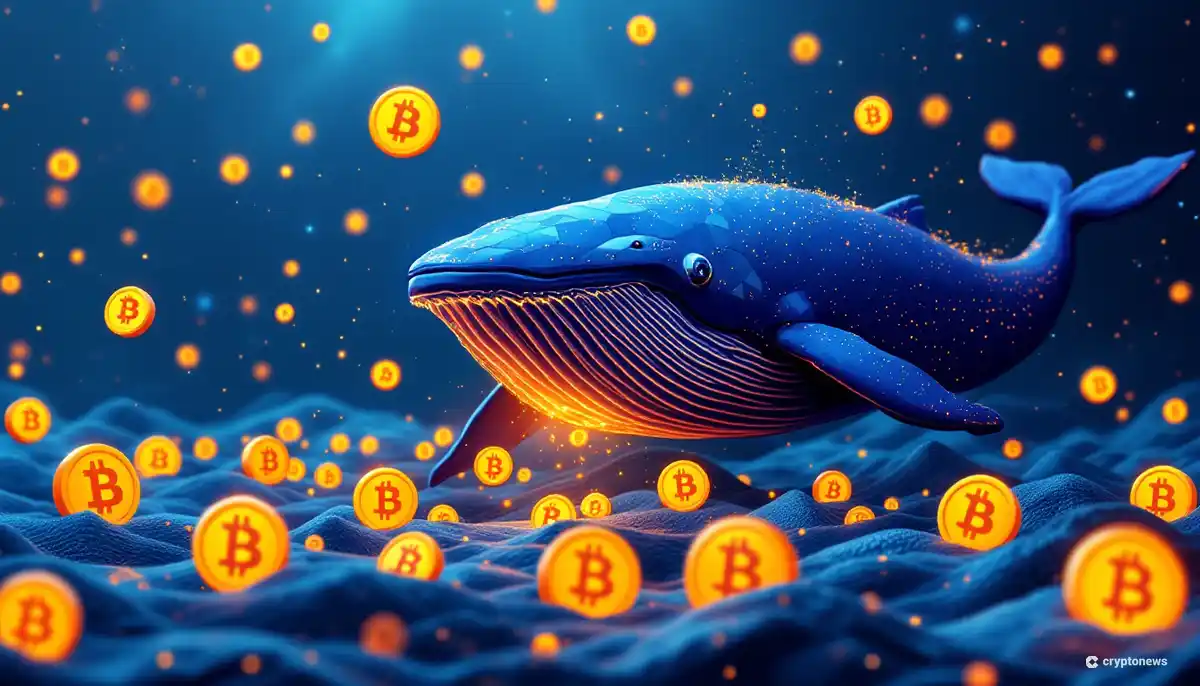 デジタル空間でビットコインを集めるクジラの抽象的なイラスト
