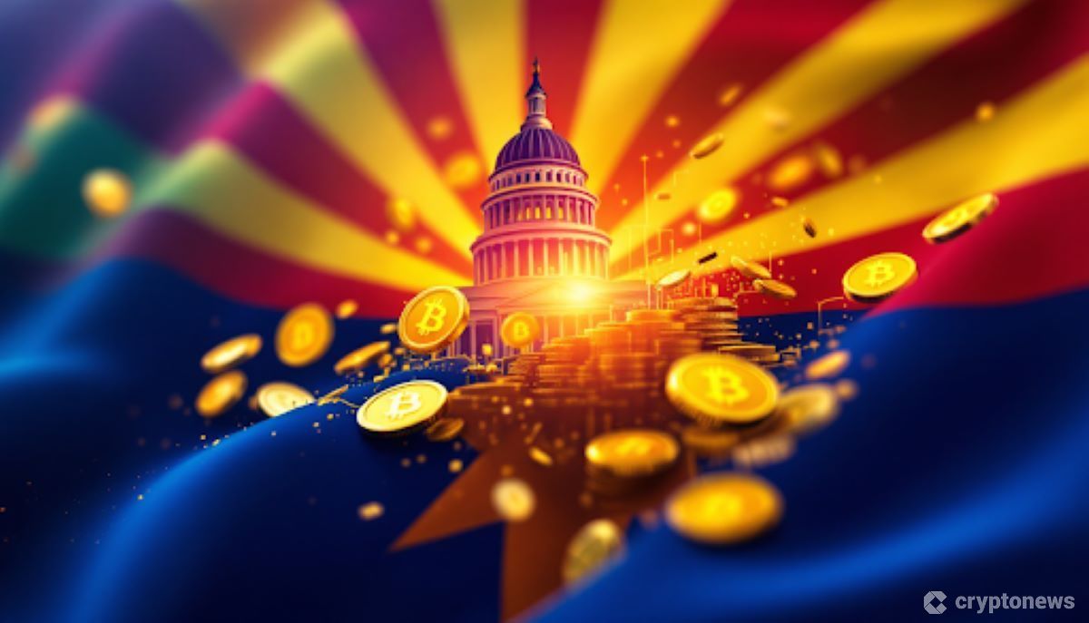 アリゾナ州議会議事堂とビットコインなどの仮想通貨が融合したイメージ画像
