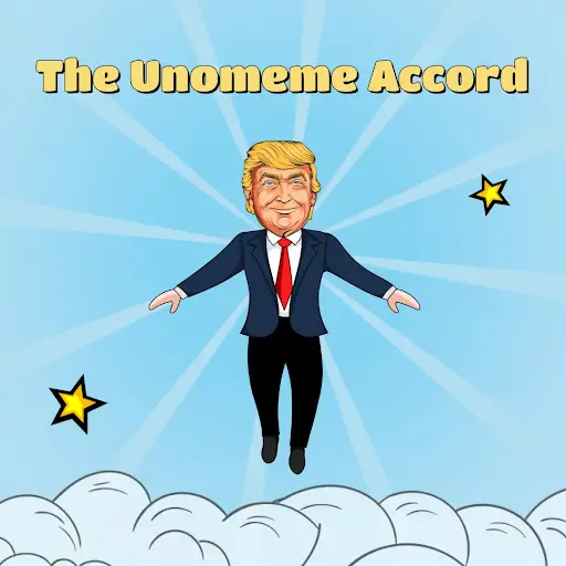 『The Unomeme Accord(ウノミーム協定)』と書かれた漫画風イラスト。