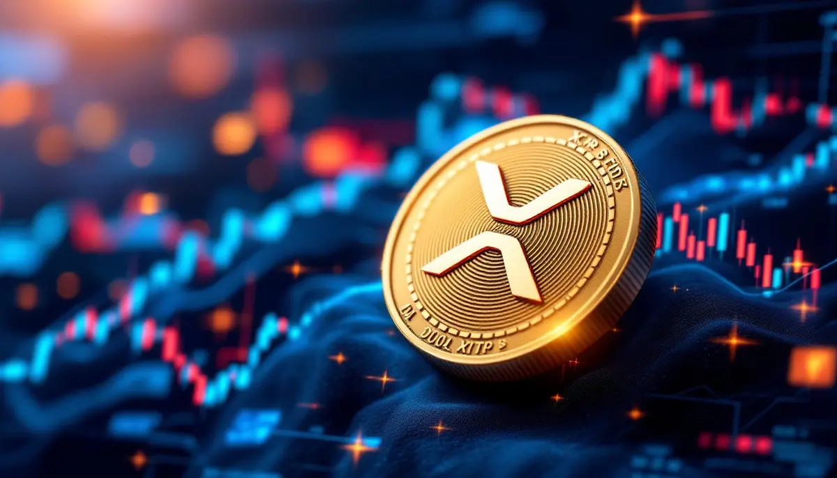 XRPとETFの概念を示す抽象的な金融イメージ