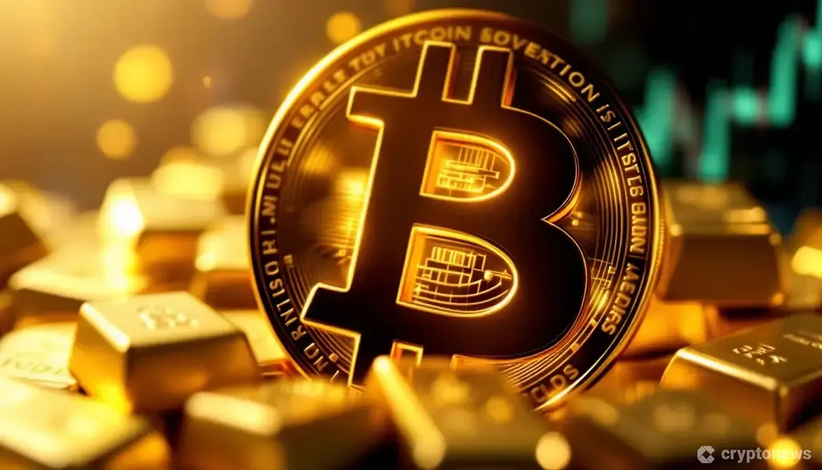 金塊よりも輝くビットコインのシンボルが目立つ画像、投資トレンドの変化を表現