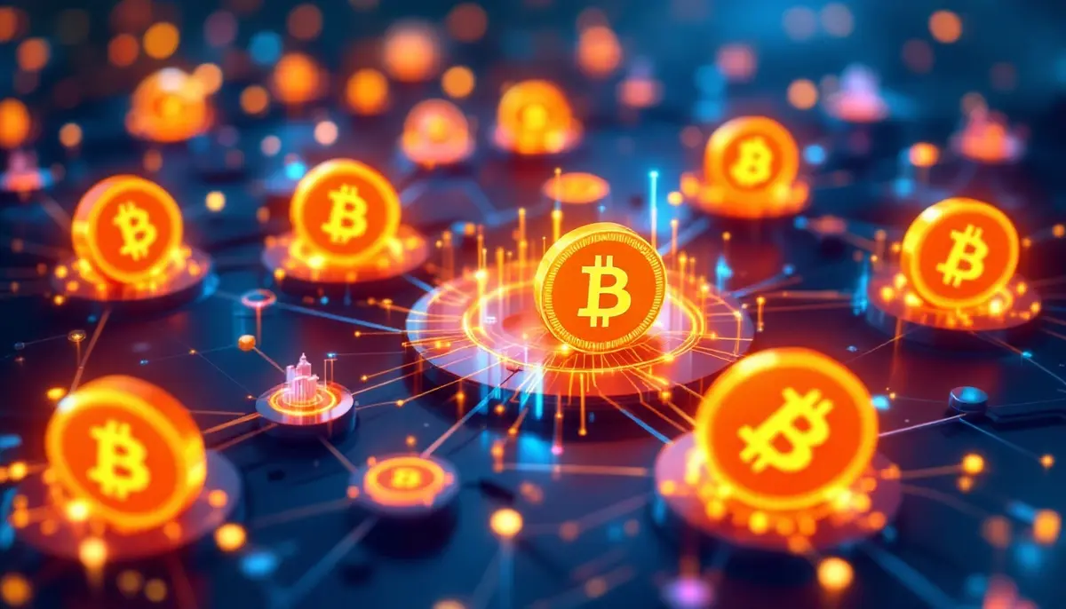 大手金融機関がビットコインETFを導入するイメージの抽象的なイラスト