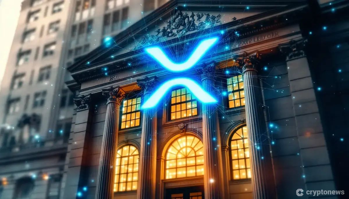 伝統的な銀行とXRP Ledgerを繋ぐネットワークの抽象的なイメージ