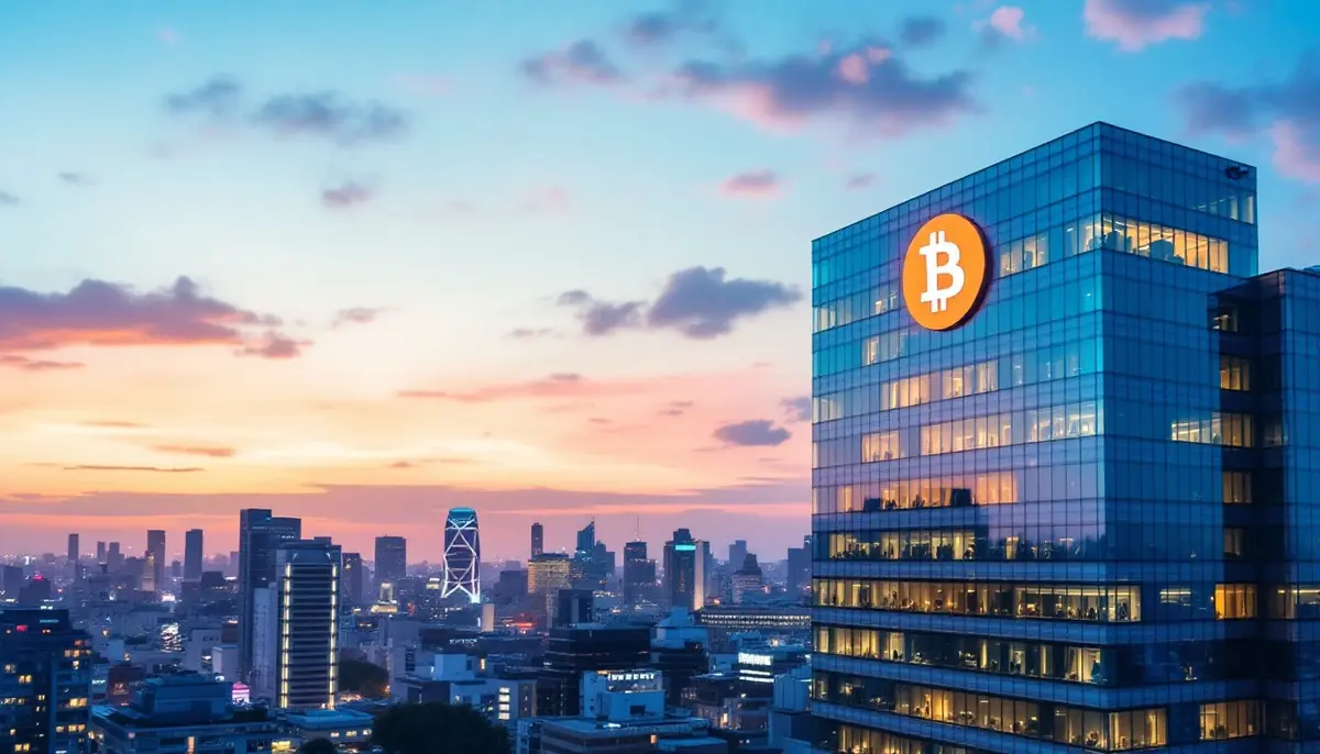 東京の都市景観とビットコインのシンボルを組み合わせたイメージ