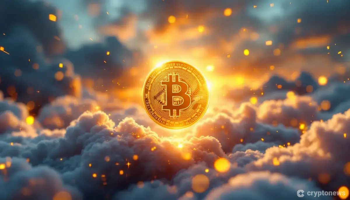 10万ドル目前の価格を示すビットコインとデジタル都市のイメージ