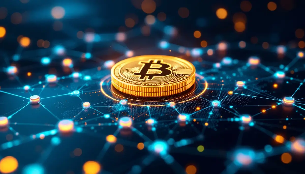 仮想通貨とブロックチェーンネットワークの抽象的なイメージ