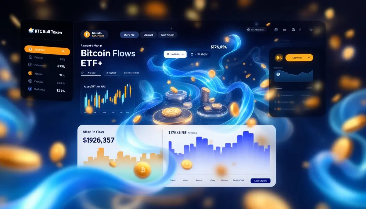 ビットコインETF資金流入とアルトコイントレンドを示すデジタルダッシュボードの画像