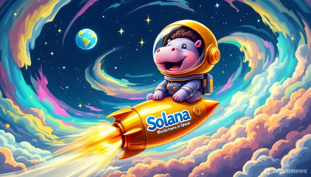 ソラナチェーン上のミームコインMOODENGがロケットのように急騰する様子のイラスト