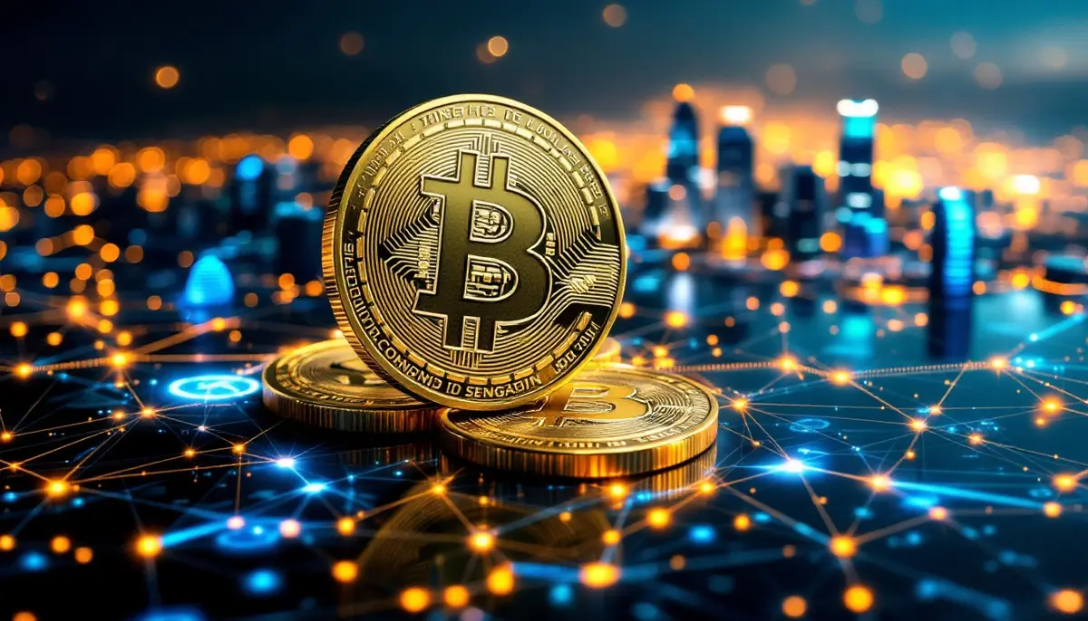 シンガポールドルを象徴するデジタルコインと複数のブロックチェーンが繋がるイメージ